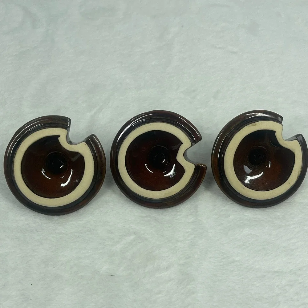 Vintage Condiment Jar Set Brown Tan Ceramic Stoneware 3pc Set
